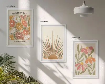 Pastellfarbene Sonnenblumen 3er-Set Bilder mit Rahmen