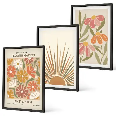 Pastellfarbene Sonnenblumen 3er-Set Bilder mit Rahmen