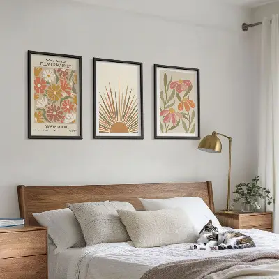 Pastellfarbene Sonnenblumen 3er-Set Bilder mit Rahmen