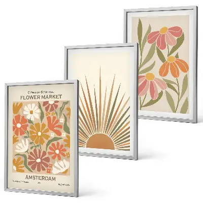 Pastellfarbene Sonnenblumen 3er-Set Bilder mit Rahmen