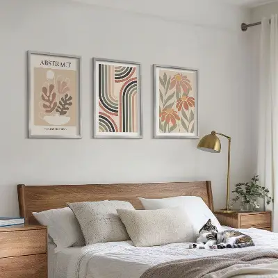 Abstrakte Pflanzen in Pastellfarben 3er-Set mit Rahmen