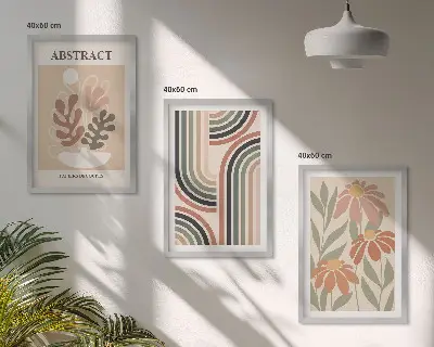 Abstrakte Pflanzen in Pastellfarben 3er-Set mit Rahmen