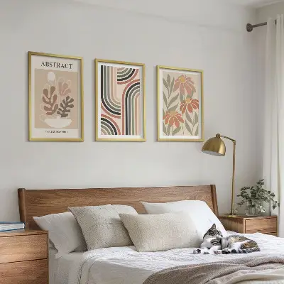 Abstrakte Pflanzen in Pastellfarben 3er-Set mit Rahmen