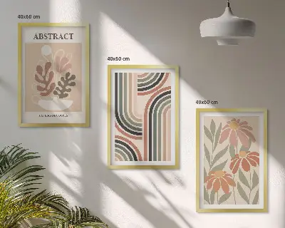 Abstrakte Pflanzen in Pastellfarben 3er-Set mit Rahmen