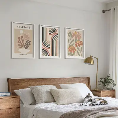 Abstrakte Pflanzen in Pastellfarben 3er-Set mit Rahmen