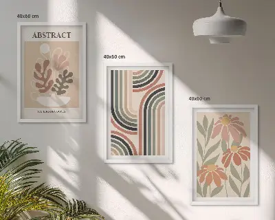 Abstrakte Pflanzen in Pastellfarben 3er-Set mit Rahmen