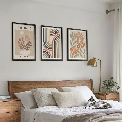 Abstrakte Pflanzen in Pastellfarben 3er-Set mit Rahmen