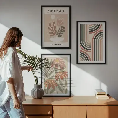 Abstrakte Pflanzen in Pastellfarben 3er-Set mit Rahmen
