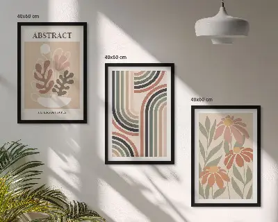 Abstrakte Pflanzen in Pastellfarben 3er-Set mit Rahmen