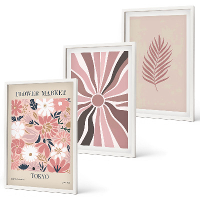 Bilder-3er-set mit rahmen Florale Blattmuster und Geometrie