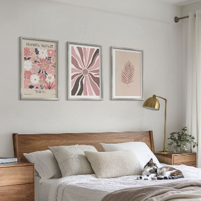 Bilder-3er-set mit rahmen Florale Blattmuster und Geometrie