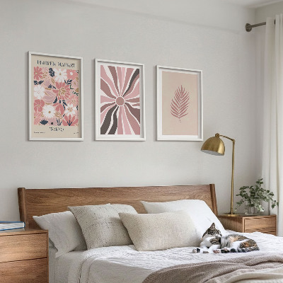 Bilder-3er-set mit rahmen Florale Blattmuster und Geometrie