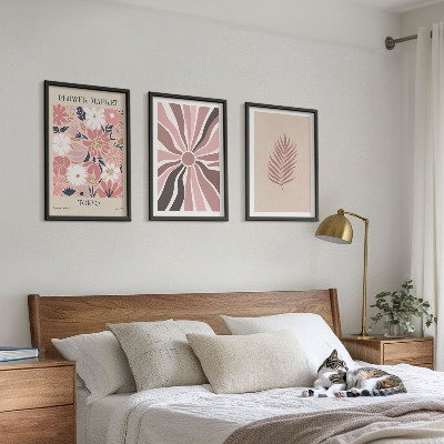 Bilder-3er-set mit rahmen Florale Blattmuster und Geometrie