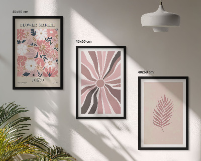 Bilder-3er-set mit rahmen Florale Blattmuster und Geometrie