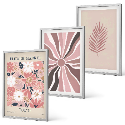 Bilder-3er-set mit rahmen Florale Blattmuster und Geometrie