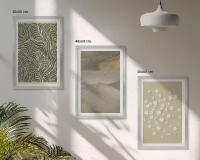 Gerahmtes Bilderset mit abstrakten floralen Wellenmustern