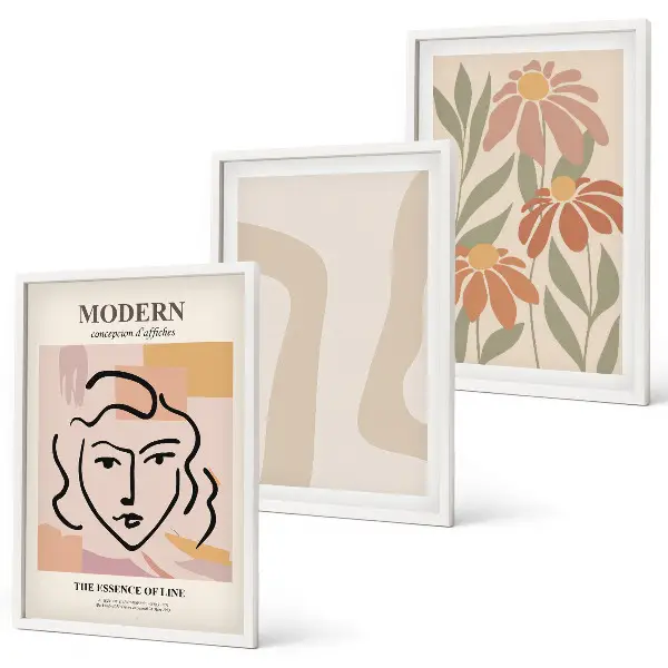 Moderne abstrakte Frau 3er-Set Bilder mit Rahmen