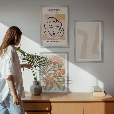 Moderne abstrakte Frau 3er-Set Bilder mit Rahmen