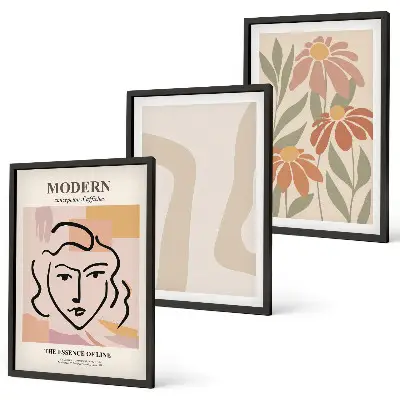 Moderne abstrakte Frau 3er-Set Bilder mit Rahmen