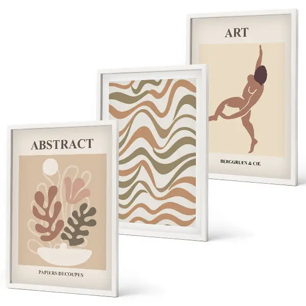 Matisse Boho abstrakte Muster 3er-Set Bilder mit Rahmen