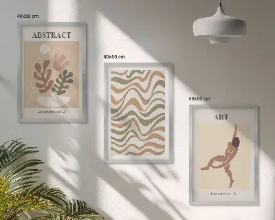 Matisse Boho abstrakte Muster 3er-Set Bilder mit Rahmen