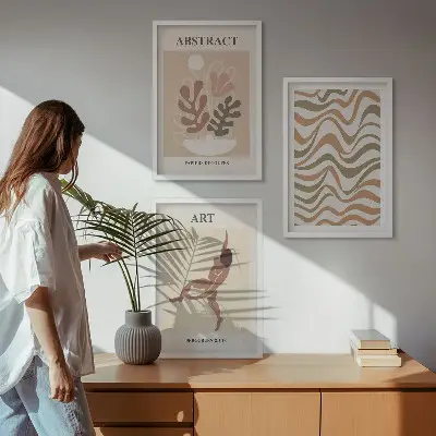 Matisse Boho abstrakte Muster 3er-Set Bilder mit Rahmen