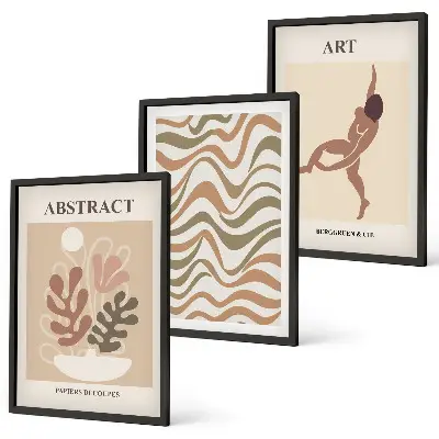 Matisse Boho abstrakte Muster 3er-Set Bilder mit Rahmen