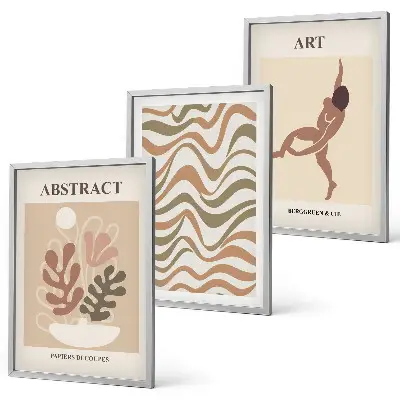 Matisse Boho abstrakte Muster 3er-Set Bilder mit Rahmen