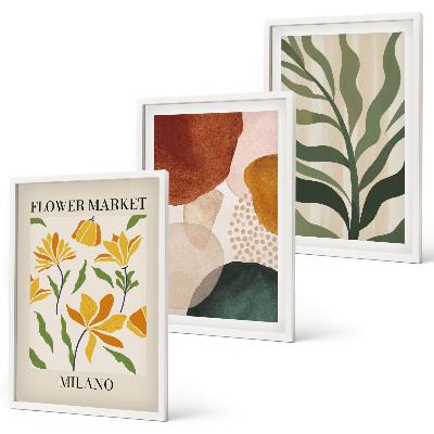 Bilder-3er-set mit rahmen Florale abstrakte Formen