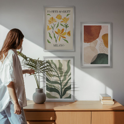 Bilder-3er-set mit rahmen Florale abstrakte Formen