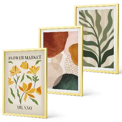 Florale abstrakte Formen 3er-Set Bilder mit Rahmen