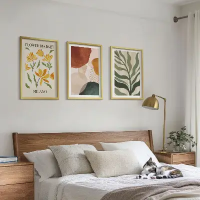 Florale abstrakte Formen 3er-Set Bilder mit Rahmen