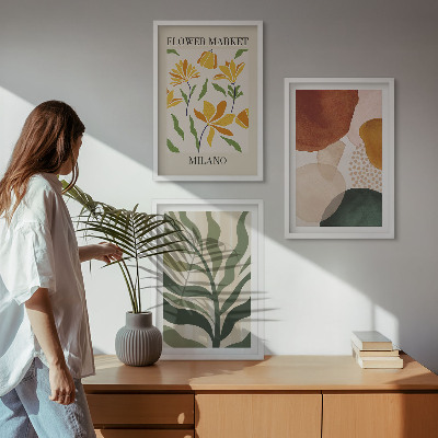 Bilder-3er-set mit rahmen Florale abstrakte Formen