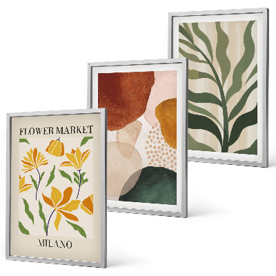 Bilder-3er-set mit rahmen Florale abstrakte Formen