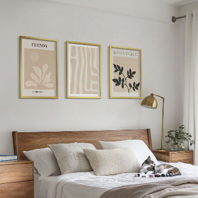Gerahmtes bilderset Stilvolle Pflanzenmuster in Beige und Schwarz