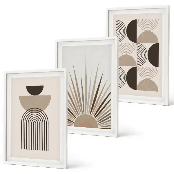 3er-Set Wandbilder mit Rahmen abstrakte Formen in Beige und Braun
