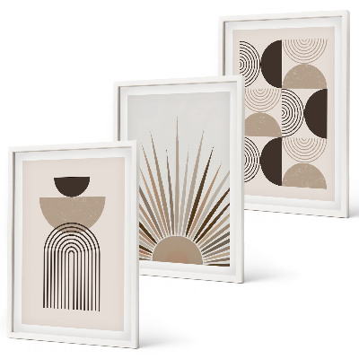 Bilder-3er-set mit rahmen Abstrakte Formen beige braun