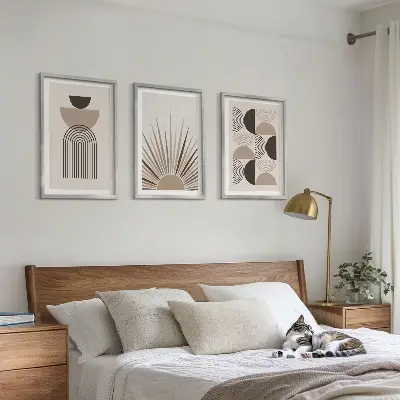 3er-Set Wandbilder mit Rahmen abstrakte Formen in Beige und Braun
