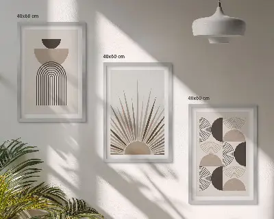 3er-Set Wandbilder mit Rahmen abstrakte Formen in Beige und Braun