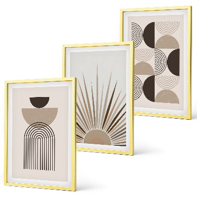 Bilder-3er-set mit rahmen Abstrakte Formen beige braun