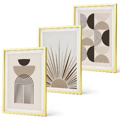 3er-Set Wandbilder mit Rahmen abstrakte Formen in Beige und Braun
