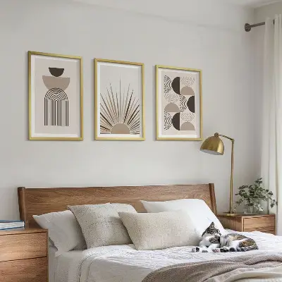 3er-Set Wandbilder mit Rahmen abstrakte Formen in Beige und Braun