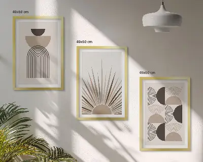 3er-Set Wandbilder mit Rahmen abstrakte Formen in Beige und Braun