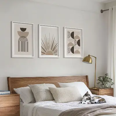 3er-Set Wandbilder mit Rahmen abstrakte Formen in Beige und Braun