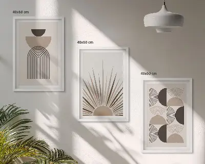 3er-Set Wandbilder mit Rahmen abstrakte Formen in Beige und Braun