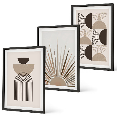 Bilder-3er-set mit rahmen Abstrakte Formen beige braun