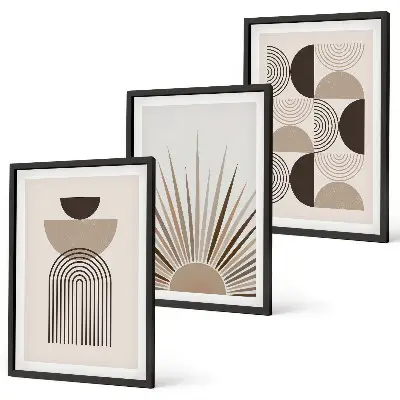 3er-Set Wandbilder mit Rahmen abstrakte Formen in Beige und Braun