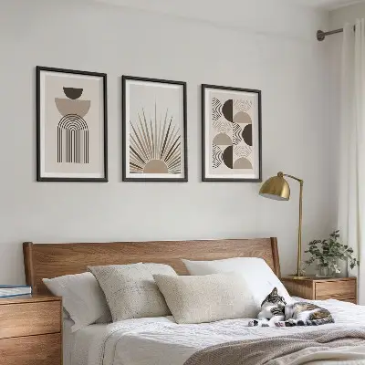 3er-Set Wandbilder mit Rahmen abstrakte Formen in Beige und Braun