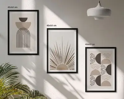 3er-Set Wandbilder mit Rahmen abstrakte Formen in Beige und Braun