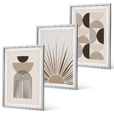 Bilder-3er-set mit rahmen Abstrakte Formen beige braun